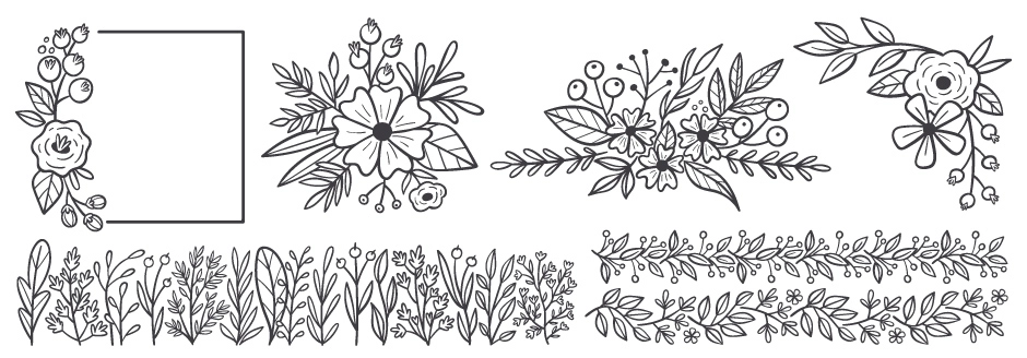 Decoración y arreglos florales en formato vectorial