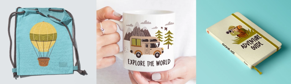 Ejemplos de aplicación de los cliparts de Wanderlust sobre objetos